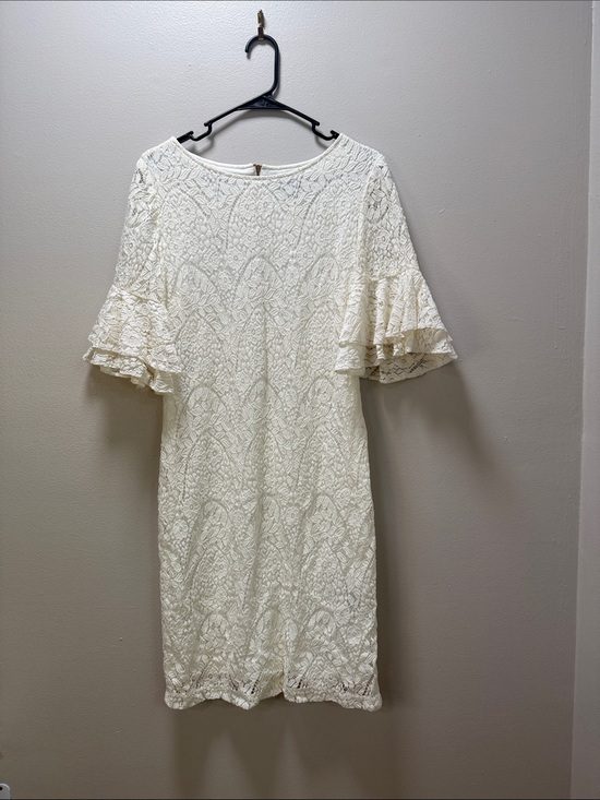 Ronni Nicole Dresses & Skirts - White Lace Dress with Short Bell Sleeve / Bridal Shower or Christmas Party